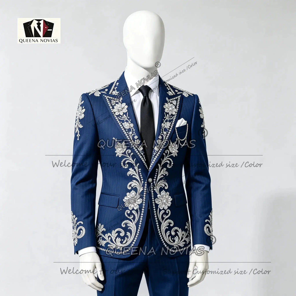Striped Suits Men For Wedding Customzied Heavy Rhinestone Beadwork Jacket Pants 2 Pieces Sets Groom Tuxedo Attires Ropa Hombre by Dropshipman
