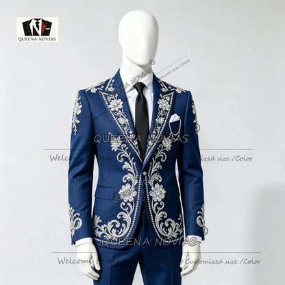 Striped Suits Men For Wedding Customzied Heavy Rhinestone Beadwork Jacket Pants 2 Pieces Sets Groom Tuxedo Attires Ropa Hombre by Dropshipman