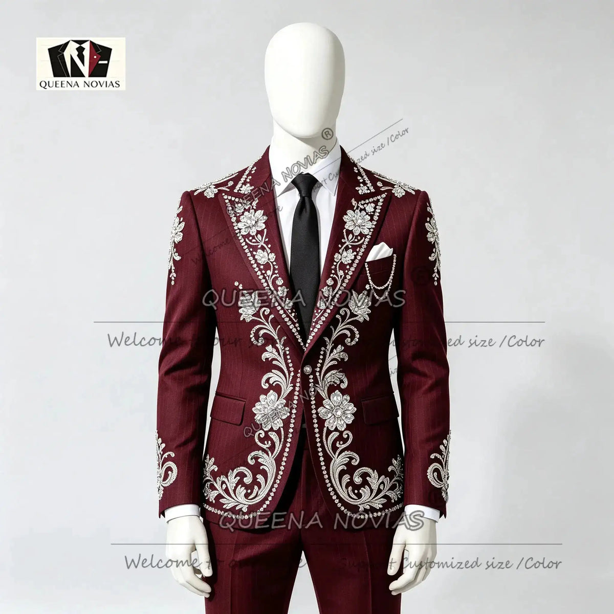 Striped Suits Men For Wedding Customzied Heavy Rhinestone Beadwork Jacket Pants 2 Pieces Sets Groom Tuxedo Attires Ropa Hombre by Dropshipman