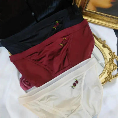 Noble and Elegant European and American Court Noble Satin Ladies Underwear Ice Silk Rose Embroidered Underwear for Women by Dropshipman
