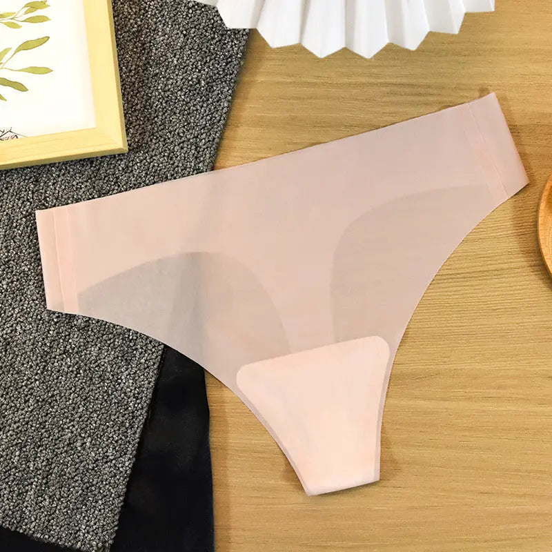 SHOPEZRA L.L.C. women's ivory white seamless thong underwear, one-piece, pure cotton, antibacterial ice silk for sports and fitness.
