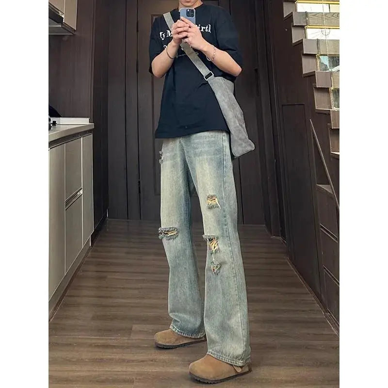 Man Pants Mens Jeans Baggy Jeans Distressed Loose Straight Leg Summer Retro High Street Casual Trousers For Men SHOPEZRA L.L.C.