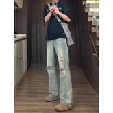 Man Pants Mens Jeans Baggy Jeans Distressed Loose Straight Leg Summer Retro High Street Casual Trousers For Men SHOPEZRA L.L.C.