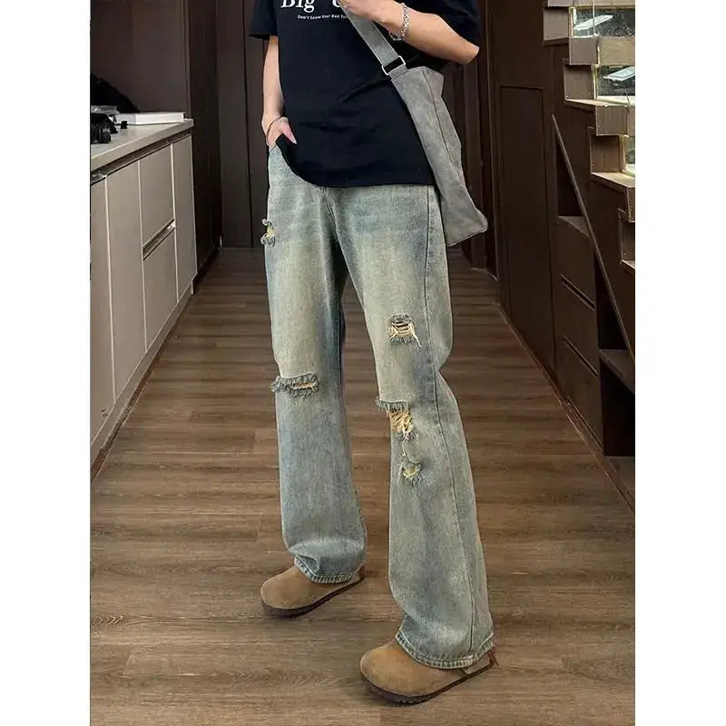 Man Pants Mens Jeans Baggy Jeans Distressed Loose Straight Leg Summer Retro High Street Casual Trousers For Men by Dropshipman