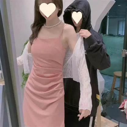 Strappy Dress 2026 Summer New Style Waist-Cinching Slimming Dress for Women, Covering the Body, Elegant, Sexy, Solid Color Bodycon Dress by Dropshipman
