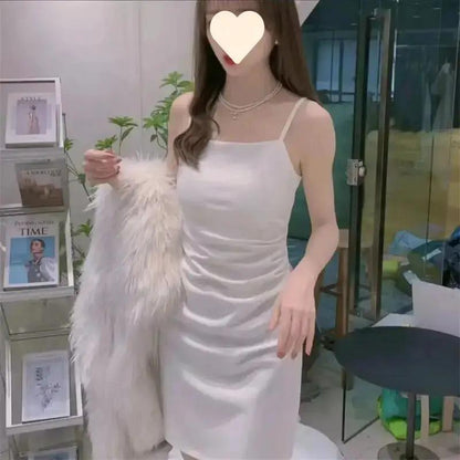 Strappy Dress 2026 Summer New Style Waist-Cinching Slimming Dress for Women, Covering the Body, Elegant, Sexy, Solid Color Bodycon Dress by Dropshipman