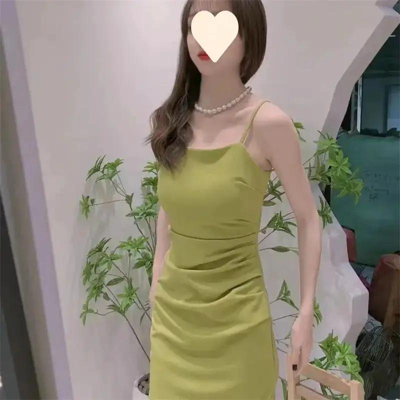 Strappy Dress 2026 Summer New Style Waist-Cinching Slimming Dress for Women, Covering the Body, Elegant, Sexy, Solid Color Bodycon Dress by Dropshipman