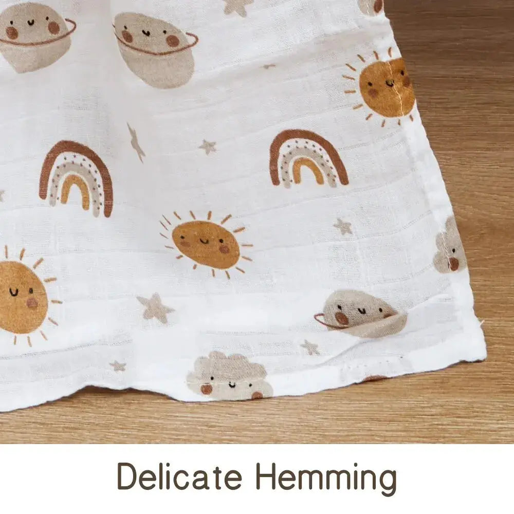 Soft bamboo cotton baby muslin swaddle blanket with cute print, 120x110cm, perfect for wrapping and soothing infants.