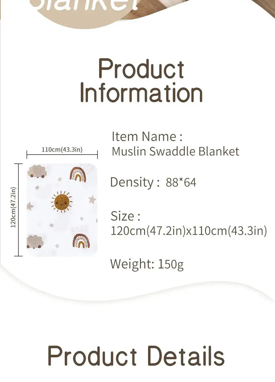 120x110cm Bamboo Cotton Baby Muslin Swaddle Blanket Cute Soft Print Baby Towel Wrap by Dropshipman