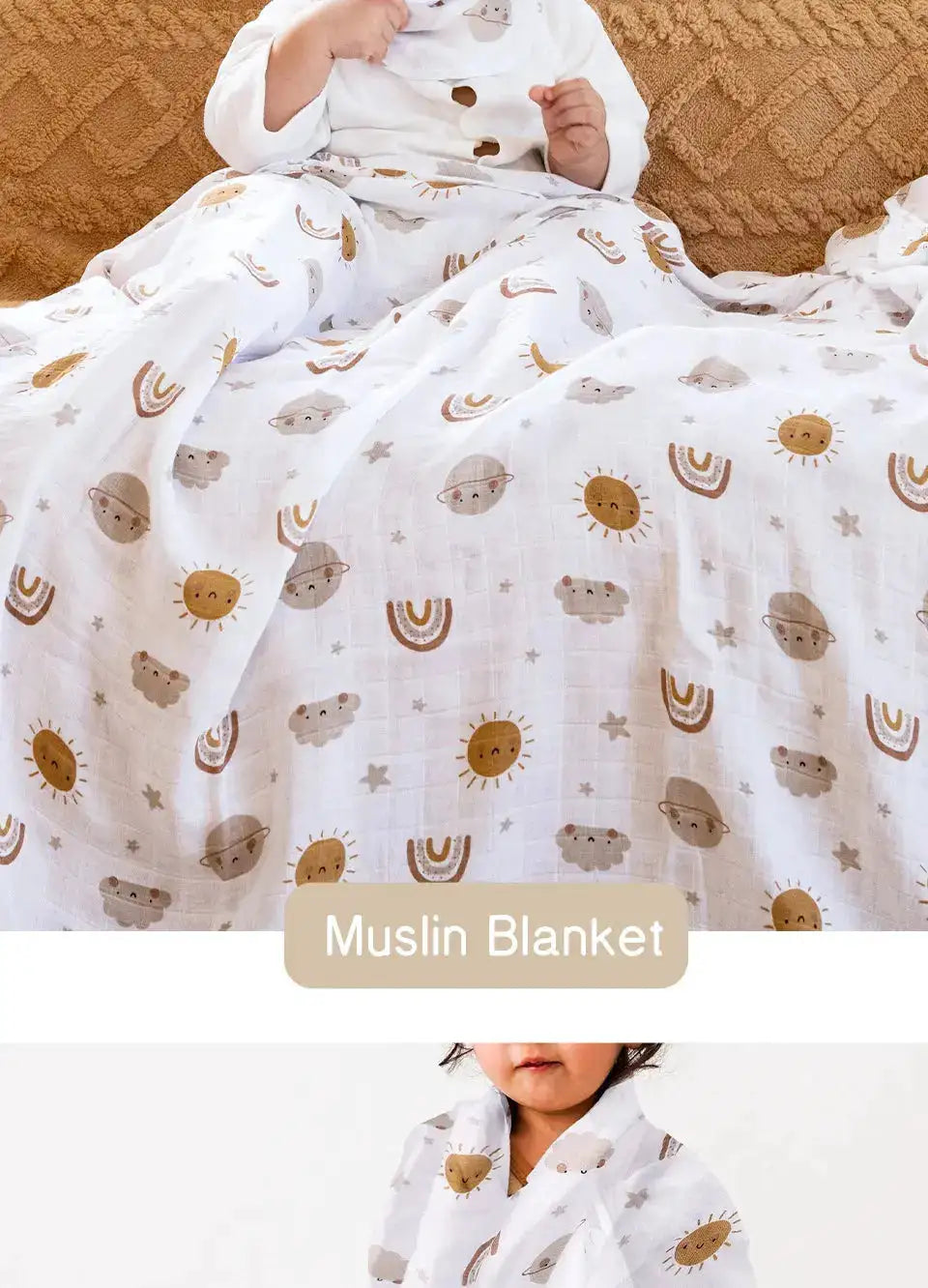 120x110cm Bamboo Cotton Baby Muslin Swaddle Blanket Cute Soft Print Baby Towel Wrap by Dropshipman