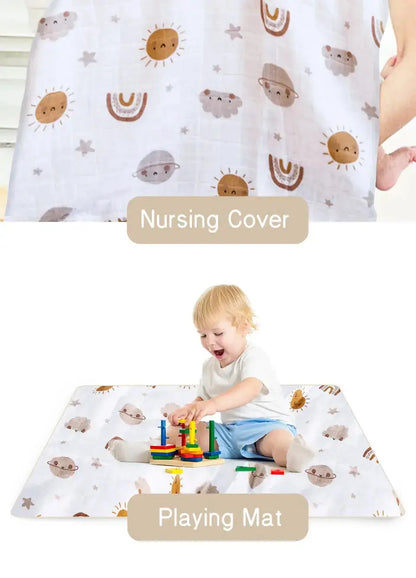 120x110cm Bamboo Cotton Baby Muslin Swaddle Blanket Cute Soft Print Baby Towel Wrap by Dropshipman