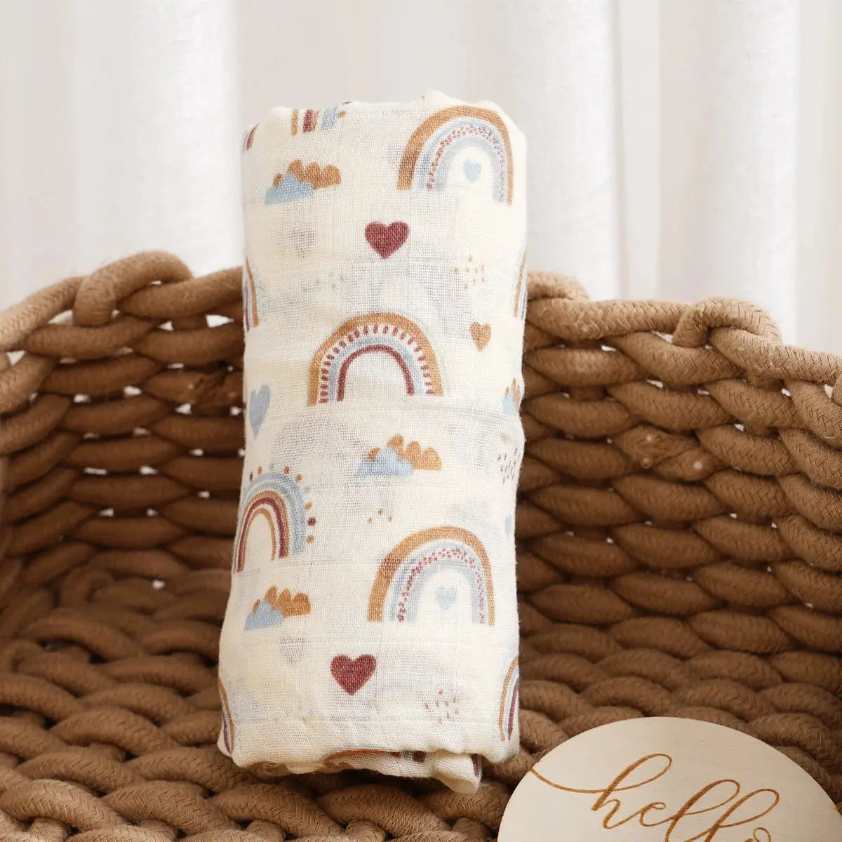 Soft bamboo cotton baby muslin swaddle blanket with cute print, 120x110cm, gentle and breathable baby towel wrap by SHOPEZRA L.L.C.