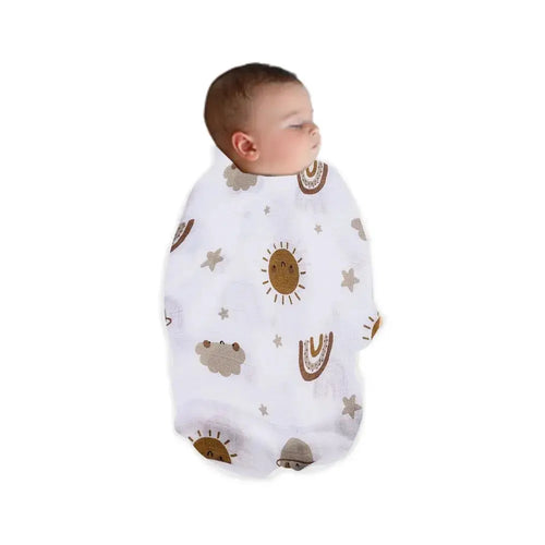 Soft bamboo cotton baby muslin swaddle blanket with cute print, measuring 120x110cm, ideal for wrapping and cuddling infants.