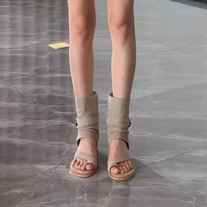 2026 New Style Wedge Heel Height-Increasing Sandals for Women, Roman Shoes, French Short Boots, Summer Boots, Thong-Toe Flat Sandals by Dropshipman
