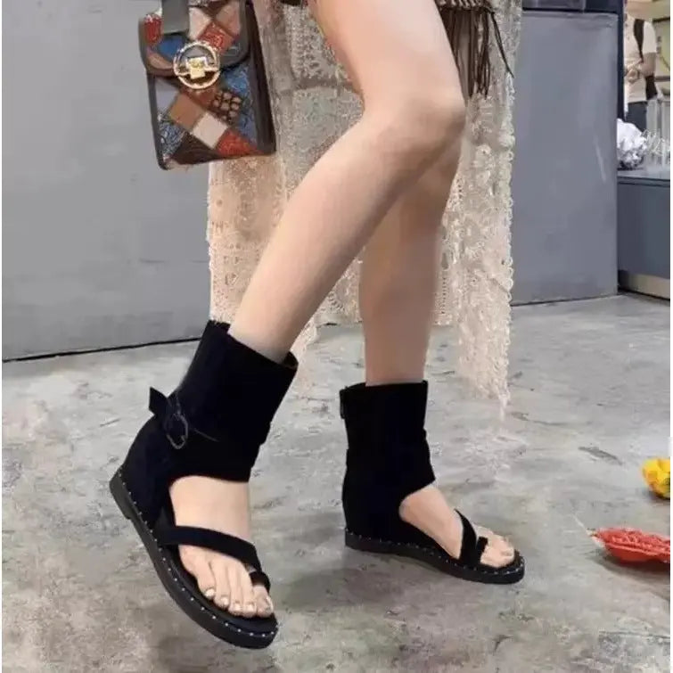 Shopezra L.L.C. women's khaki wedge heel sandals with thong toes, Roman-inspired design, perfect for summer and casual wear.