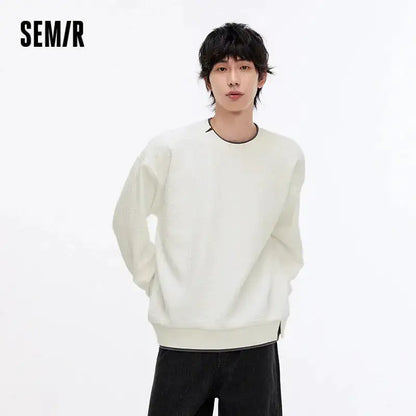 Semir Hoodie Men Color Block Fake Two Piece 2025 Autumn New Textured Letter Jacquard Casual Top by Dropshipman