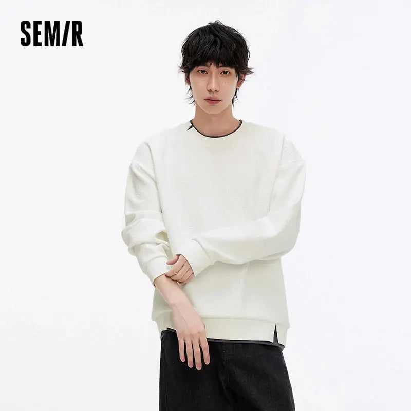 Semir Hoodie Men Color Block Fake Two Piece 2025 Autumn New Textured Letter Jacquard Casual Top SHOPEZRA L.L.C.