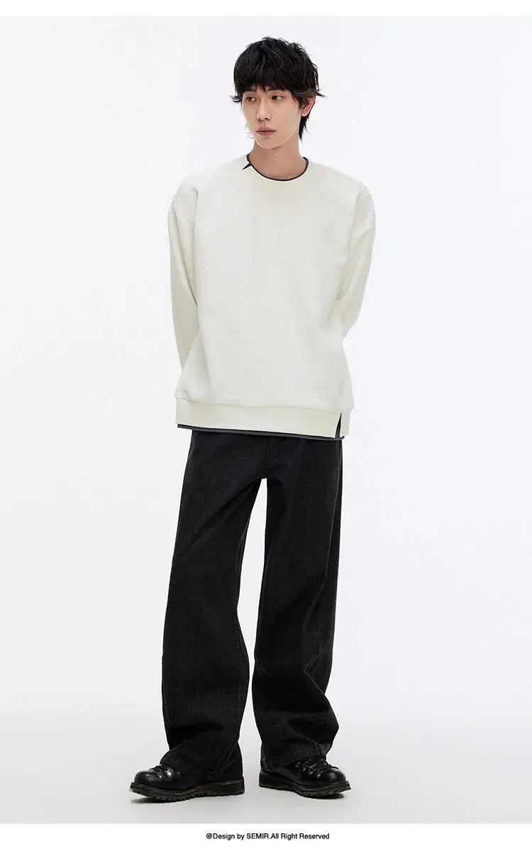Semir Hoodie Men Color Block Fake Two Piece 2025 Autumn New Textured Letter Jacquard Casual Top SHOPEZRA L.L.C.