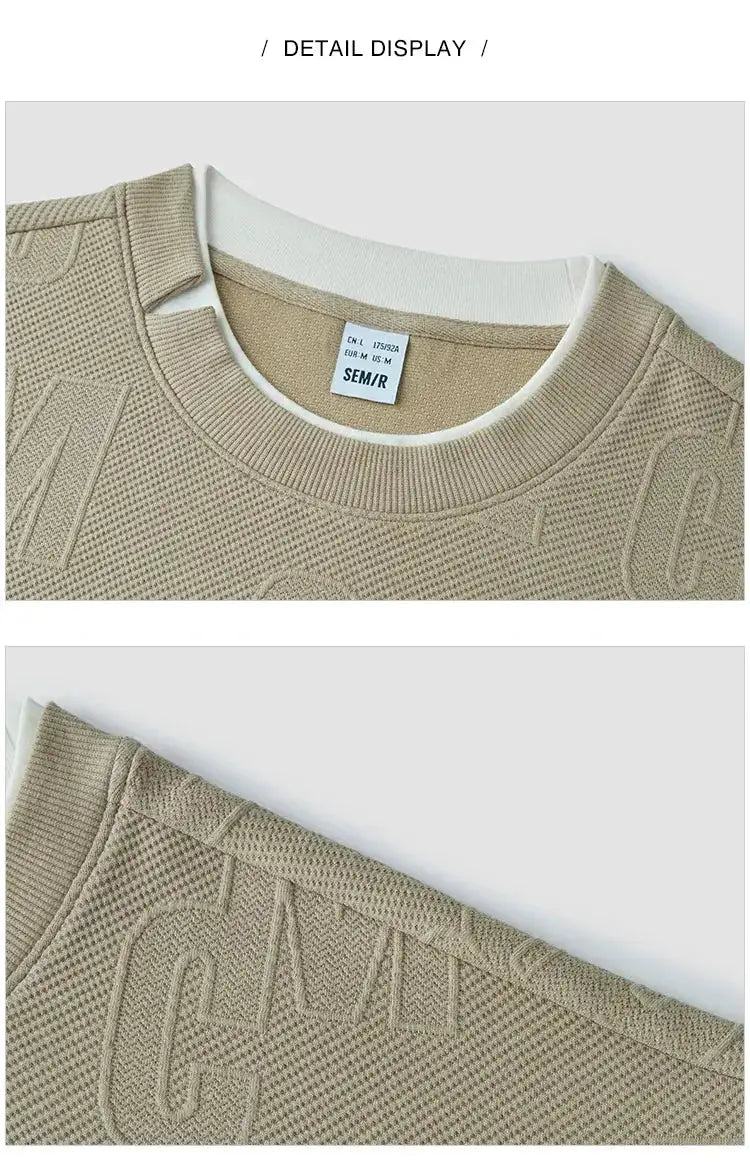 Semir Hoodie Men Color Block Fake Two Piece 2025 Autumn New Textured Letter Jacquard Casual Top by Dropshipman