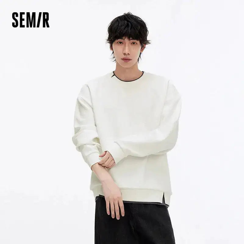Semir Hoodie Men Color Block Fake Two Piece 2025 Autumn New Textured Letter Jacquard Casual Top by Dropshipman