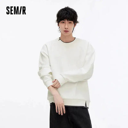 Semir Hoodie Men Color Block Fake Two Piece 2025 Autumn New Textured Letter Jacquard Casual Top by Dropshipman