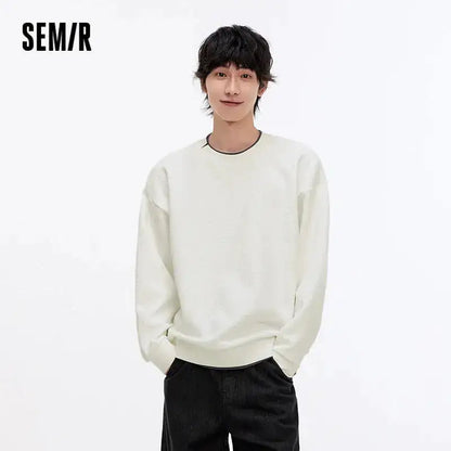Semir Hoodie Men Color Block Fake Two Piece 2025 Autumn New Textured Letter Jacquard Casual Top by Dropshipman