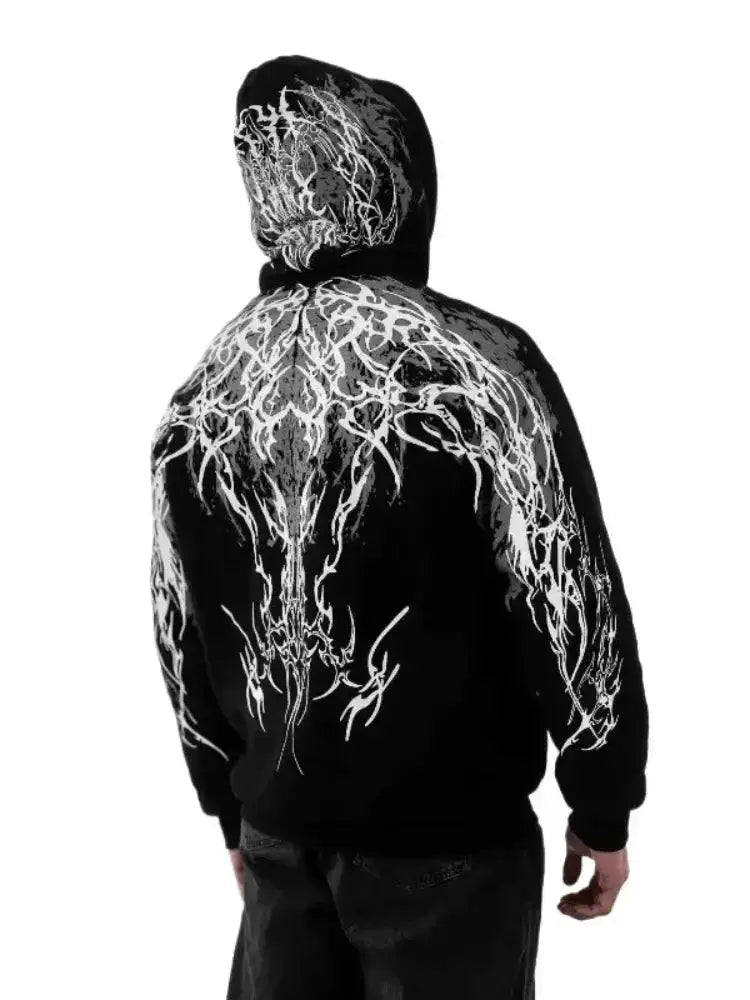 Y2K Gothic Reflective 444 Print Hoodie Men Women Harajuku Streetwear Oversized Black Hooded Sweatshirt Hip Hop Pullover Tops New by Dropshipman