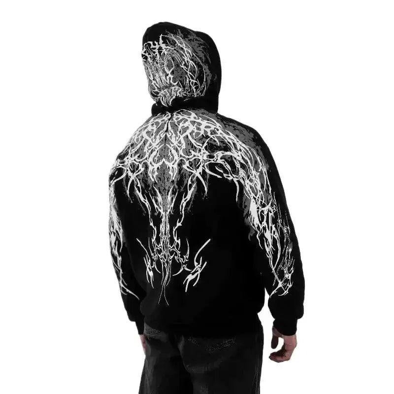 Y2K Gothic Reflective 444 Print Hoodie Men Women Harajuku Streetwear Oversized Black Hooded Sweatshirt Hip Hop Pullover Tops New by Dropshipman