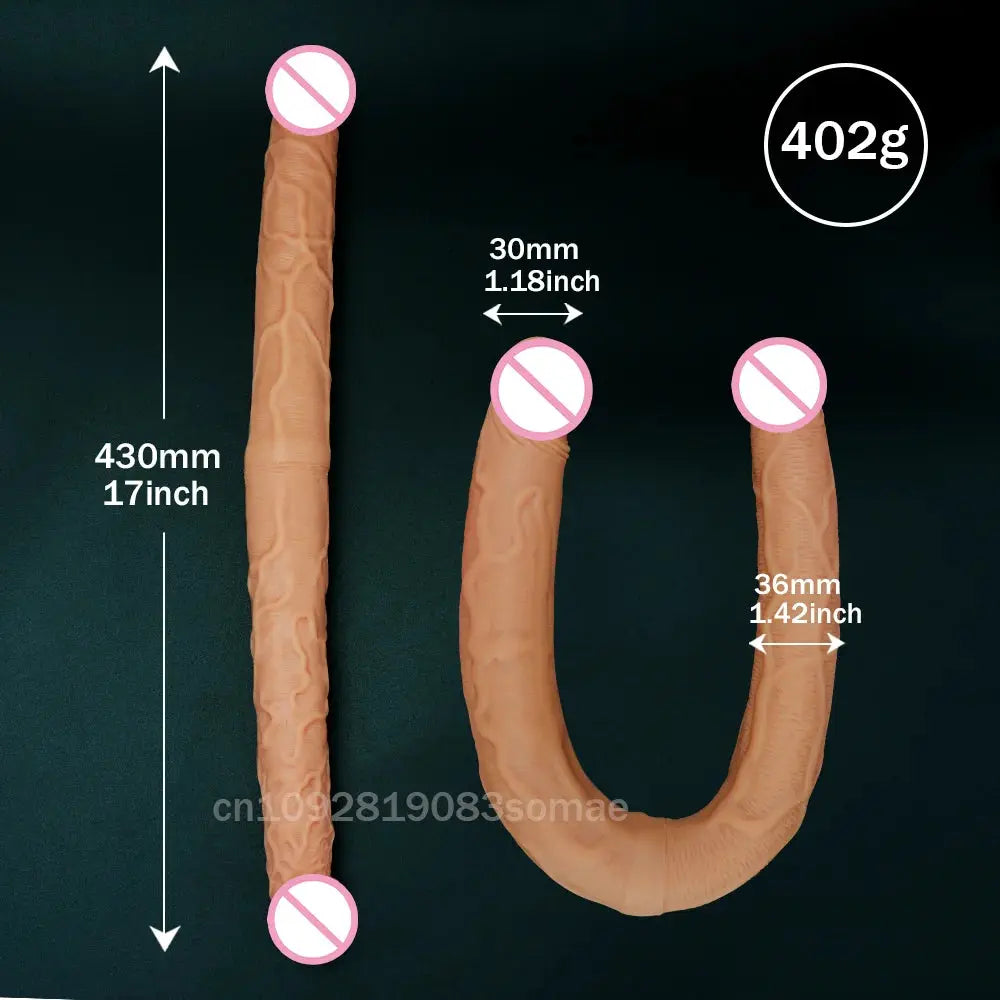 Flexible dual-ended dildo for women with realistic design, waterproof, soft material, ideal for vaginal and anal stimulation.