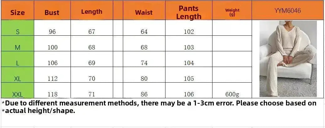 Fashionable Knitted Two-Piece Set Casual V-Neck Long Pants Autumn Winter New Style Loose Fit Korean Style Comfortable Polyester by Dropshipman
