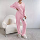 Fashionable Knitted Two-Piece Set Casual V-Neck Long Pants Autumn Winter New Style Loose Fit Korean Style Comfortable Polyester SHOPEZRA L.L.C.