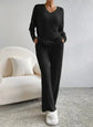 Fashionable Knitted Two-Piece Set Casual V-Neck Long Pants Autumn Winter New Style Loose Fit Korean Style Comfortable Polyester SHOPEZRA L.L.C.