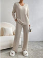 Fashionable Knitted Two-Piece Set Casual V-Neck Long Pants Autumn Winter New Style Loose Fit Korean Style Comfortable Polyester SHOPEZRA L.L.C.