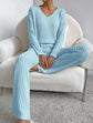 Fashionable Knitted Two-Piece Set Casual V-Neck Long Pants Autumn Winter New Style Loose Fit Korean Style Comfortable Polyester SHOPEZRA L.L.C.
