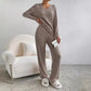Fashionable Knitted Two-Piece Set Casual V-Neck Long Pants Autumn Winter New Style Loose Fit Korean Style Comfortable Polyester SHOPEZRA L.L.C.