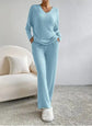 Fashionable Knitted Two-Piece Set Casual V-Neck Long Pants Autumn Winter New Style Loose Fit Korean Style Comfortable Polyester SHOPEZRA L.L.C.