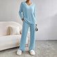 Fashionable Knitted Two-Piece Set Casual V-Neck Long Pants Autumn Winter New Style Loose Fit Korean Style Comfortable Polyester SHOPEZRA L.L.C.