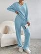 Fashionable Knitted Two-Piece Set Casual V-Neck Long Pants Autumn Winter New Style Loose Fit Korean Style Comfortable Polyester SHOPEZRA L.L.C.