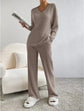 Fashionable Knitted Two-Piece Set Casual V-Neck Long Pants Autumn Winter New Style Loose Fit Korean Style Comfortable Polyester SHOPEZRA L.L.C.