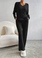 Fashionable Knitted Two-Piece Set Casual V-Neck Long Pants Autumn Winter New Style Loose Fit Korean Style Comfortable Polyester SHOPEZRA L.L.C.