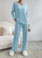 Fashionable Knitted Two-Piece Set Casual V-Neck Long Pants Autumn Winter New Style Loose Fit Korean Style Comfortable Polyester SHOPEZRA L.L.C.