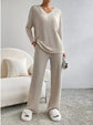 Fashionable Knitted Two-Piece Set Casual V-Neck Long Pants Autumn Winter New Style Loose Fit Korean Style Comfortable Polyester SHOPEZRA L.L.C.