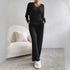 Fashionable Knitted Two-Piece Set Casual V-Neck Long Pants Autumn Winter New Style Loose Fit Korean Style Comfortable Polyester by Dropshipman