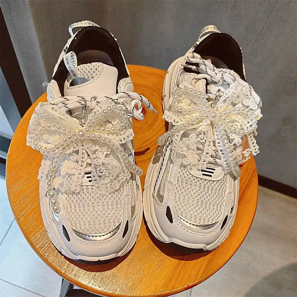 Fashion Lace Pearl Bow Shoe Laces Shoe Flower Buckle Premium Decorative Shoe Charm Accessories Charms for Sneakers Decorative by Dropshipman