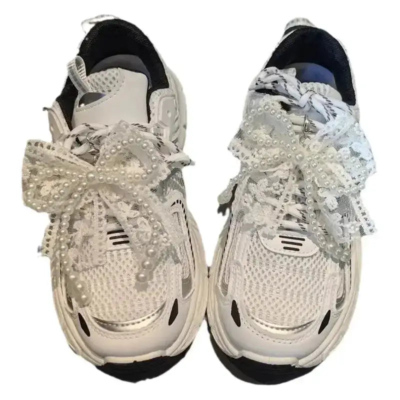 Fashion Lace Pearl Bow Shoe Laces Shoe Flower Buckle Premium Decorative Shoe Charm Accessories Charms for Sneakers Decorative by Dropshipman
