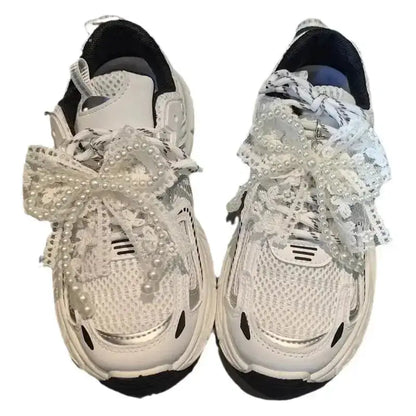 Fashion Lace Pearl Bow Shoe Laces Shoe Flower Buckle Premium Decorative Shoe Charm Accessories Charms for Sneakers Decorative by Dropshipman