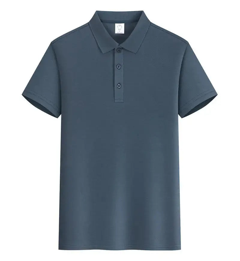 Light blue men's polo shirt with customized logo, short sleeves, perfect for summer business or casual wear by SHOPEZRA L.L.C.