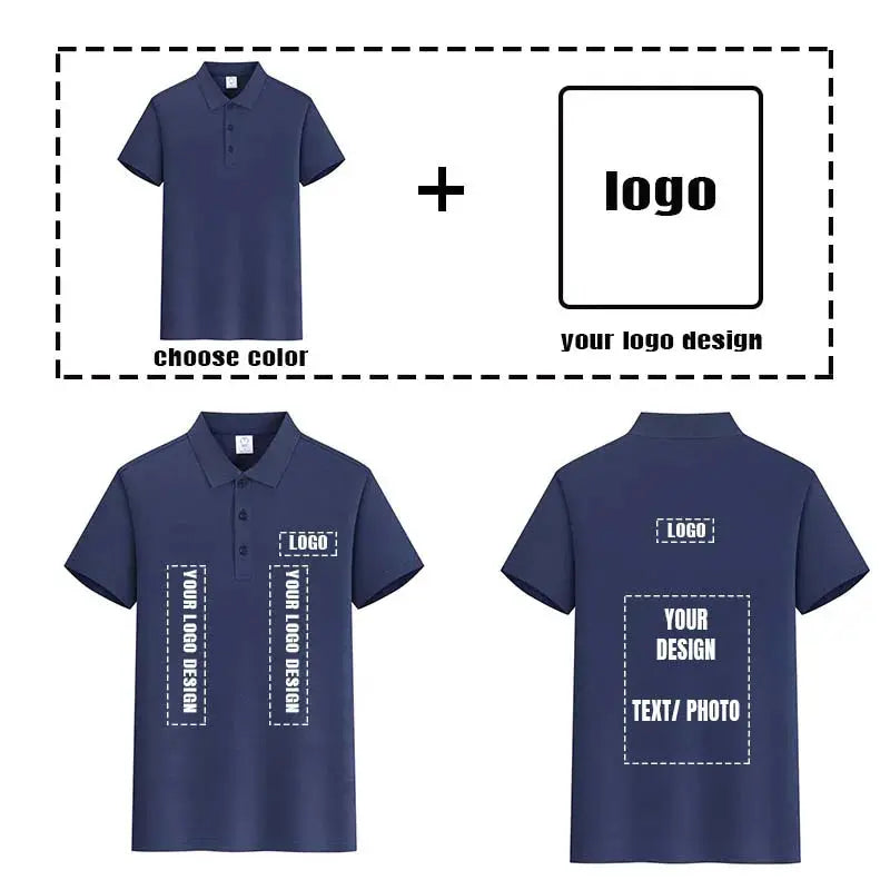 Light blue men's polo shirt by SHOPEZRA L.L.C. with customized logo, short sleeves, perfect for summer business casual wear.