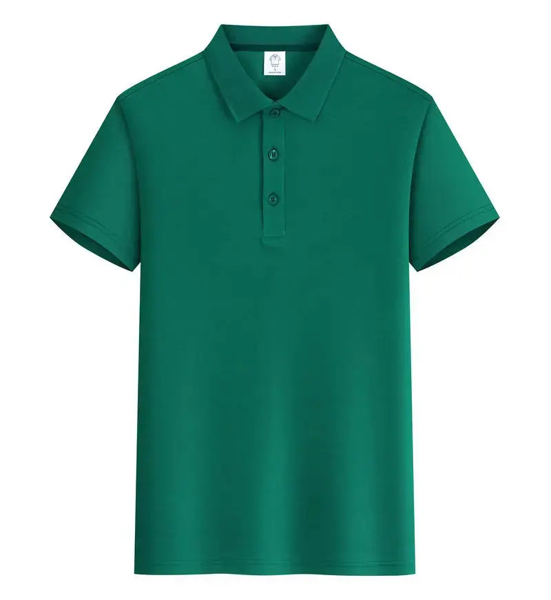 Light blue men's polo shirt with custom logo, short sleeves, perfect for summer business or casual wear from SHOPEZRA L.L.C.