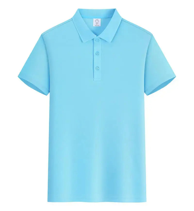 Light blue men's Polo shirt with customized logo, short sleeves, perfect for summer and business casual from SHOPEZRA L.L.C.